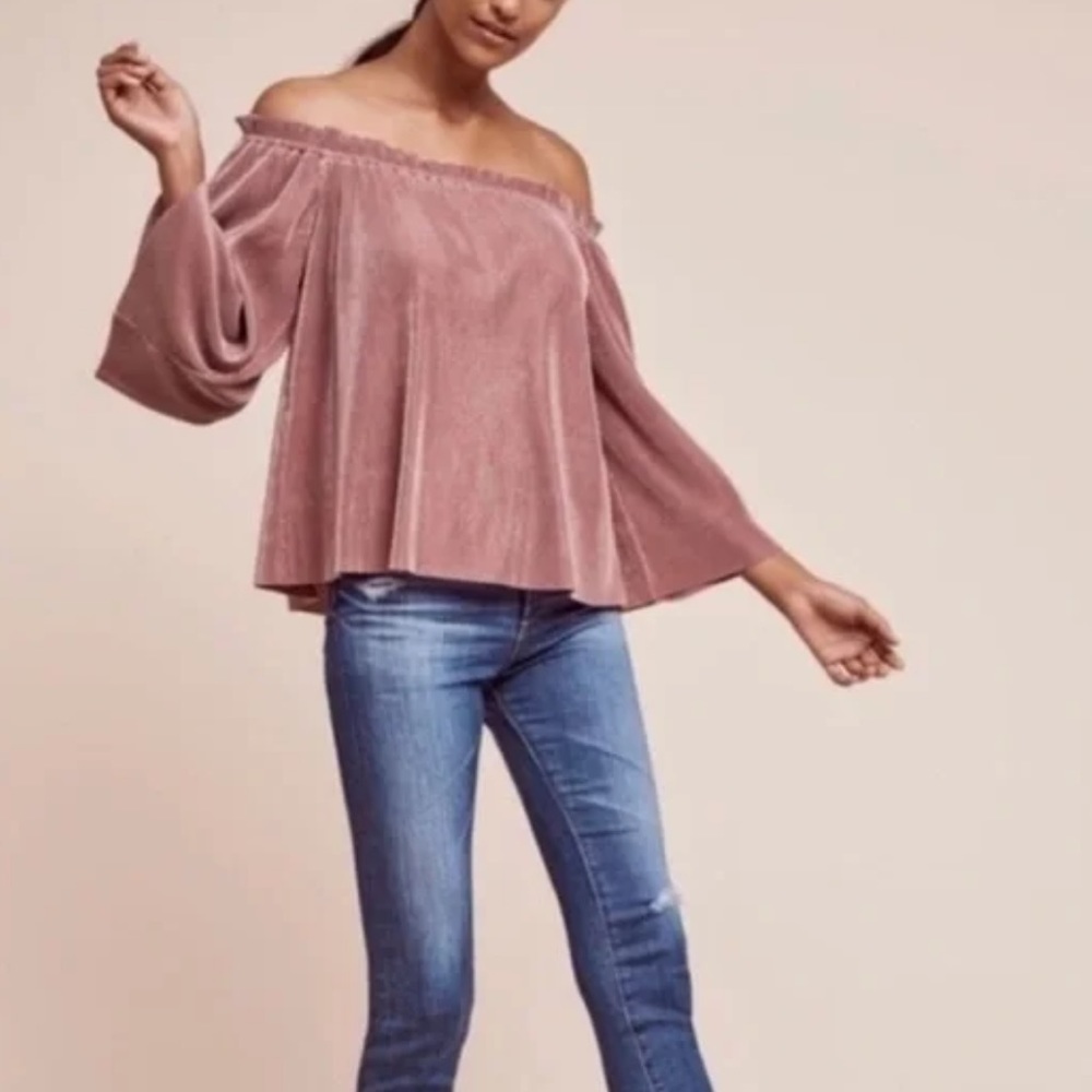 Anthropologie Deletta Pink Metallic Pleated Blouse